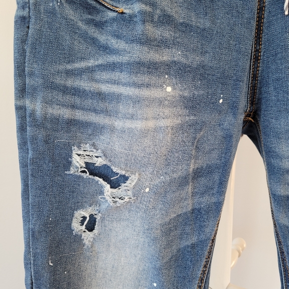 Dark-Wash Distressed Skinny Denim Jeans - Picture 10 of 13